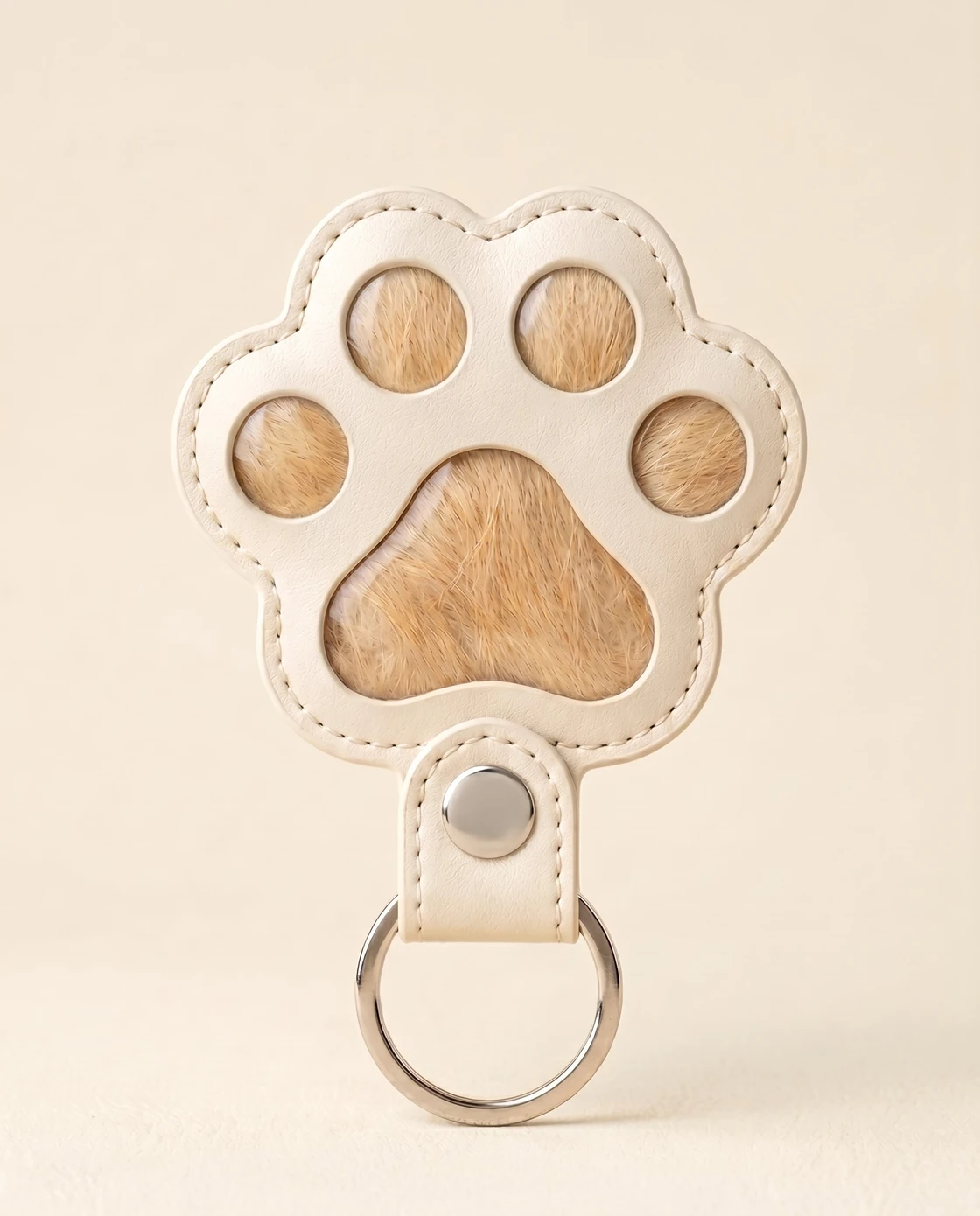 Pawch herinneringssleutelhanger in handgenaaid leer, kleur Ivoor